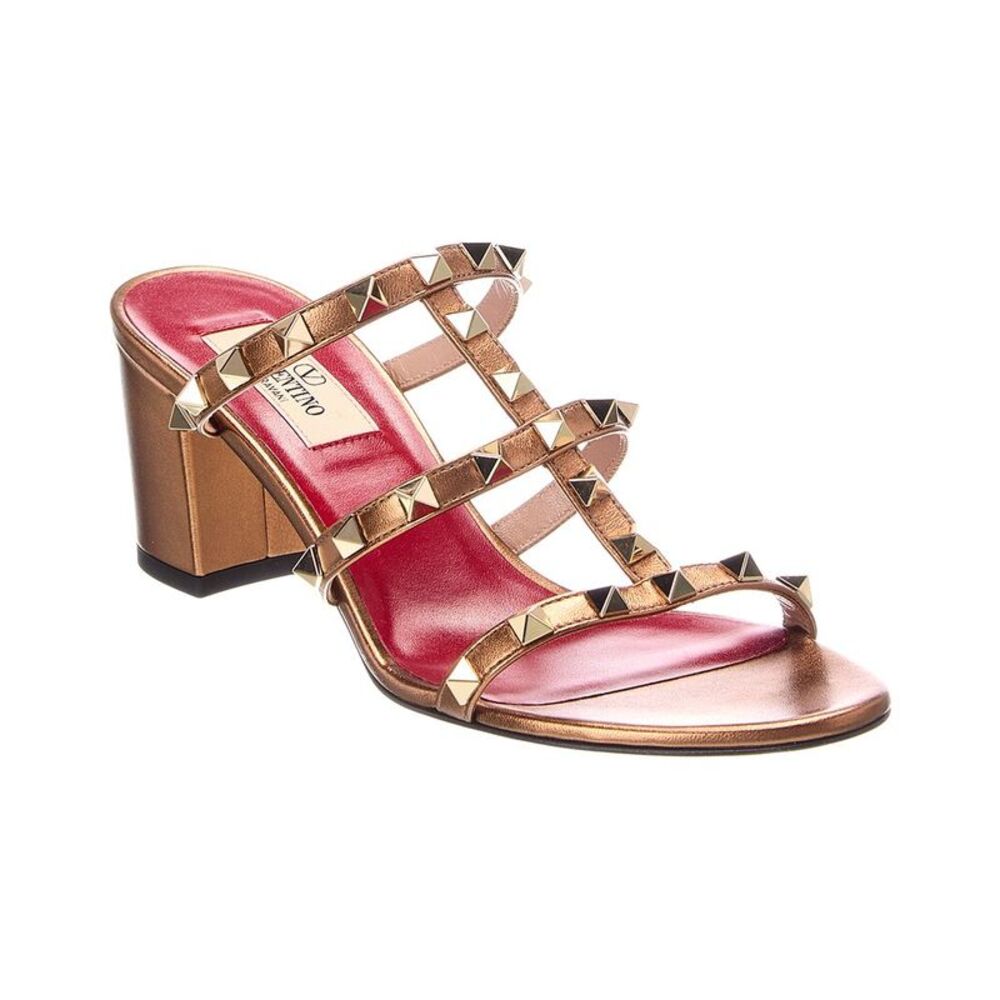 Valentino Rockstud Caged 64 Leather Sandal, Brown